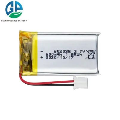 kopen KC goedgekeurde 500mAh 802035 formaat Lithium Polymeer Oplaadbare Lipo Batterij voor Schoonheidsapparaten online vervaardiging
