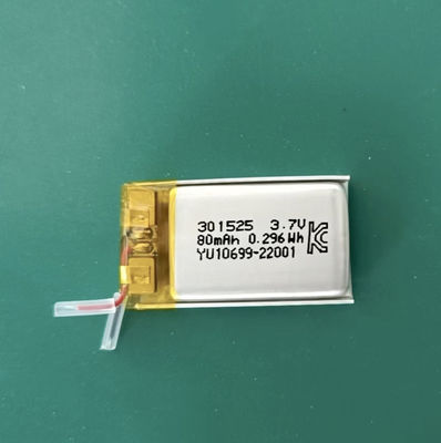 KC / CB 301525 3.7v Li-polymeerbatterij, 80mAh Li Ion-polymeerbatterijpak