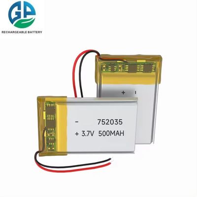 KC CB IEC62133 Goedgekeurde oplaadbare Lipo-batterij 3.7V 500mAh 752035 Lithium-polymerbatterij