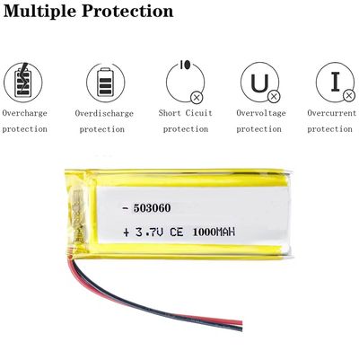 Oplaadbare KC CB IEC62133 Goedgekeurd 503060 Lithium Polymer Battery Pack 1000mah 3.7v