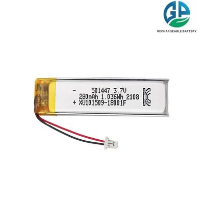 Hoge ontladingssnelheid Batterij 30C Oplaadbare 501447 Op maat gemaakte LED Li-Polymer 3.7v 280mah Lipo-batterij