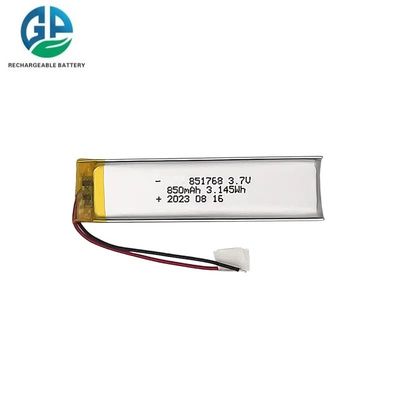 Hoge capaciteit 3.7V 850mAh 500 maal cyclusduur Lithium Polymer oplaadbare batterij 851768 1S1P