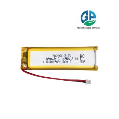 KC, MSDS, RoHS goedgekeurd oplaadbare Li-ionbatterij 3.7v 850mAh Lithium-polymerbatterij 702060