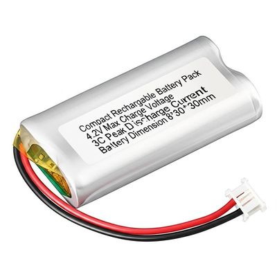 Compact oplaadbare batterijpakket 4.2V Max Laadspanning 3C Piek Ontlaadstroom 8*30*30mm met PCB Polymeer Lithium Batterij